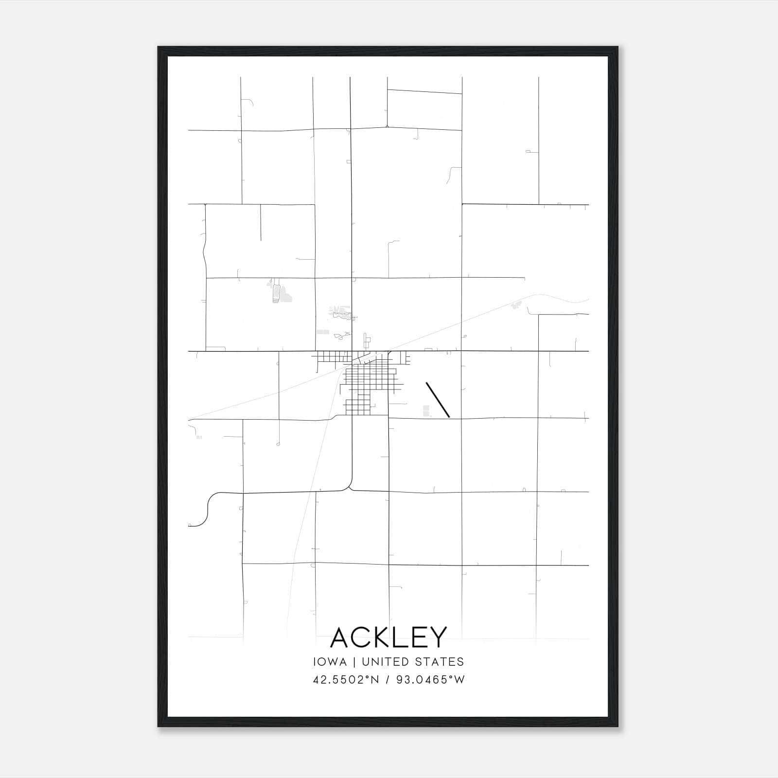 Ackley Iowa Map Poster, Modern Home Decor Wall Art Print