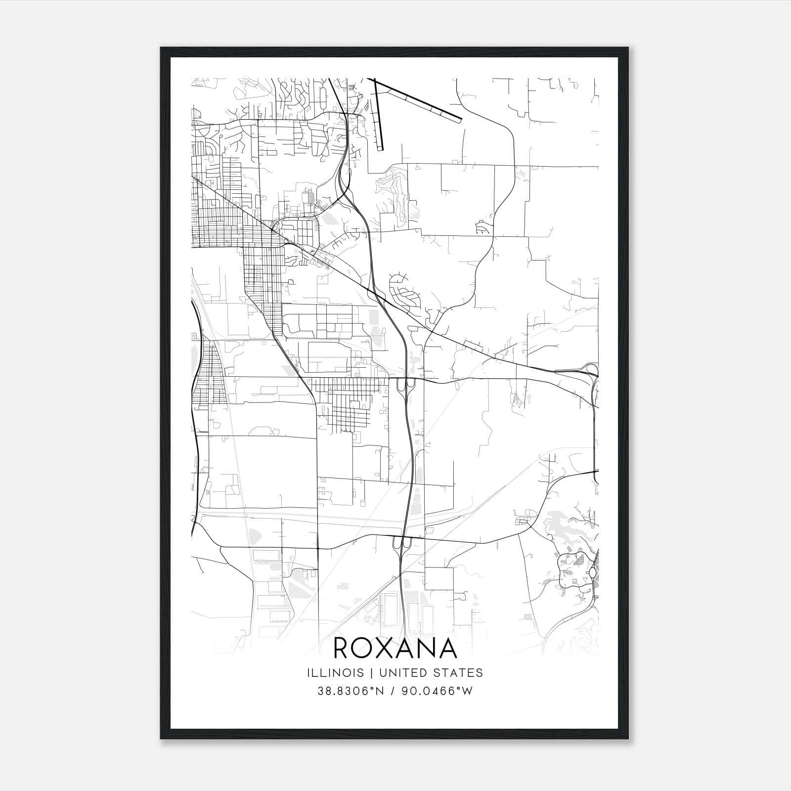 Roxana Illinois Map Poster, Modern Home Decor Wall Art Print Roxana Illinois Map Poster, Modern Home Decor Wall Art Print