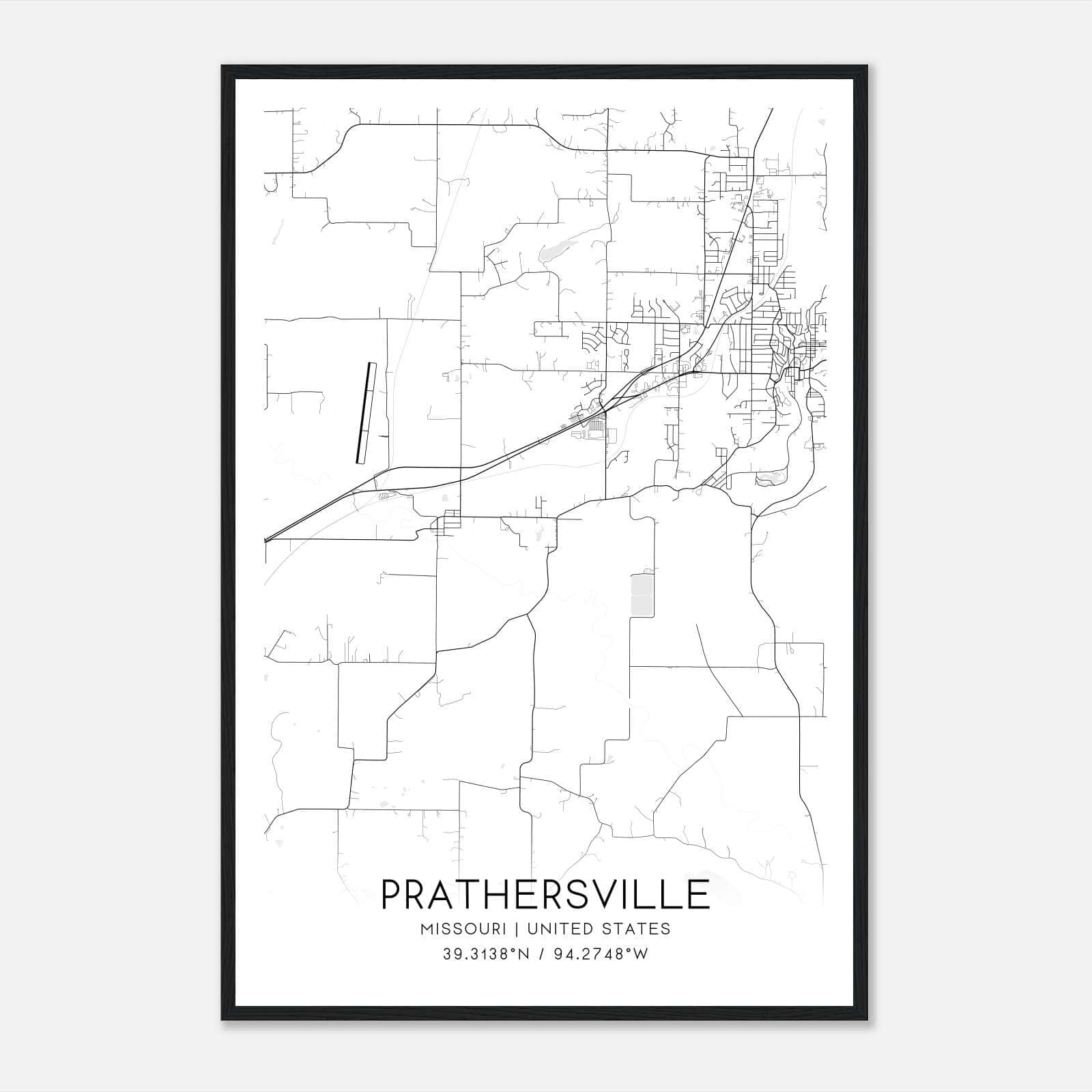 Prathersville Missouri Map Poster, Modern Home Decor Wall Art Print Prathersville Missouri Map Poster, Modern Home Decor Wall Art Print