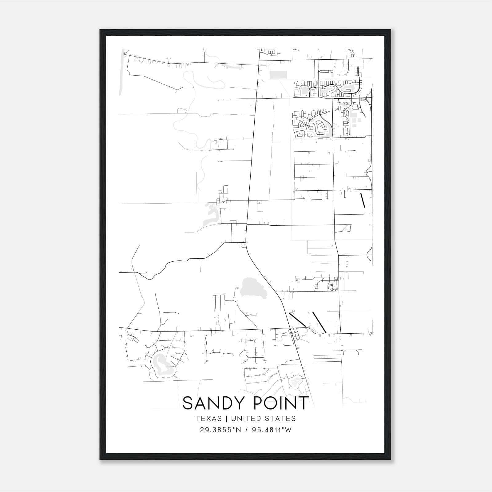 Sandy Point Texas Map Poster, Modern Home Decor Wall Art Print Sandy Point Texas Map Poster, Modern Home Decor Wall Art Print