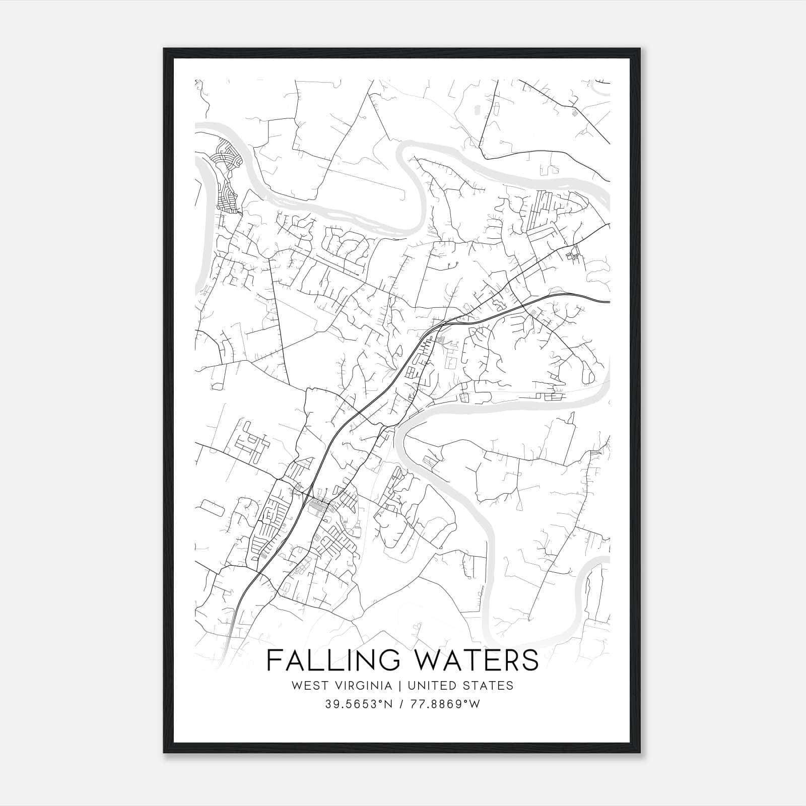 Falling Waters West Virginia Map Poster, Modern Home Decor Wall Art Print Falling Waters West Virginia Map Poster, Modern Home Decor Wall Art Print
