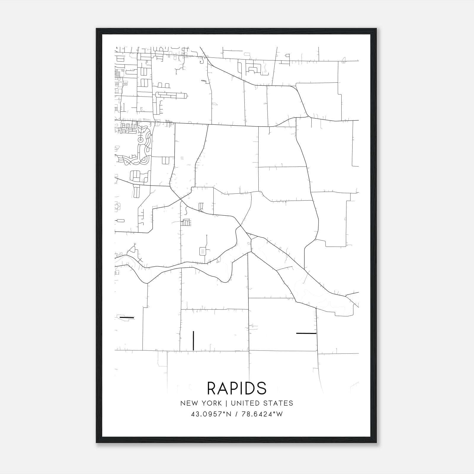 Rapids New York Map Poster, Modern Home Decor Wall Art Print Rapids New York Map Poster, Modern Home Decor Wall Art Print