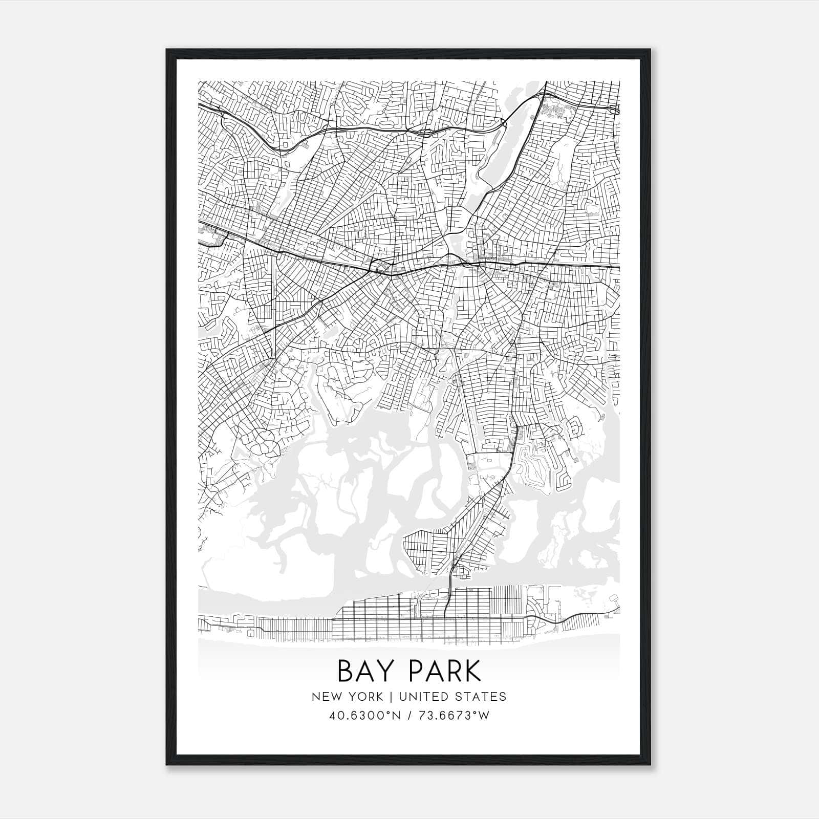 Bay Park New York Map Poster, Modern Home Decor Wall Art Print Bay Park New York Map Poster, Modern Home Decor Wall Art Print