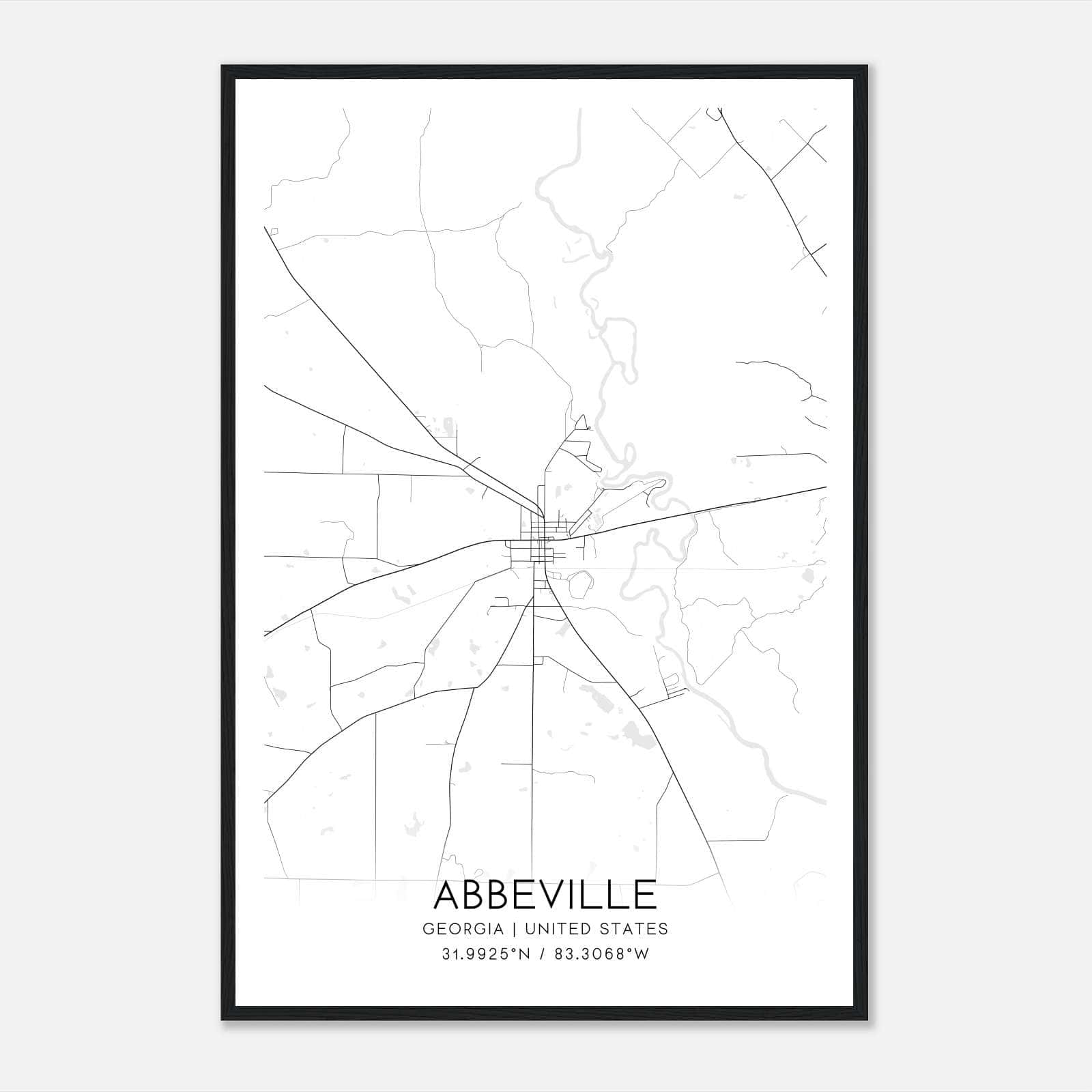 Abbeville Georgia Map Poster, Modern Home Decor Wall Art Print