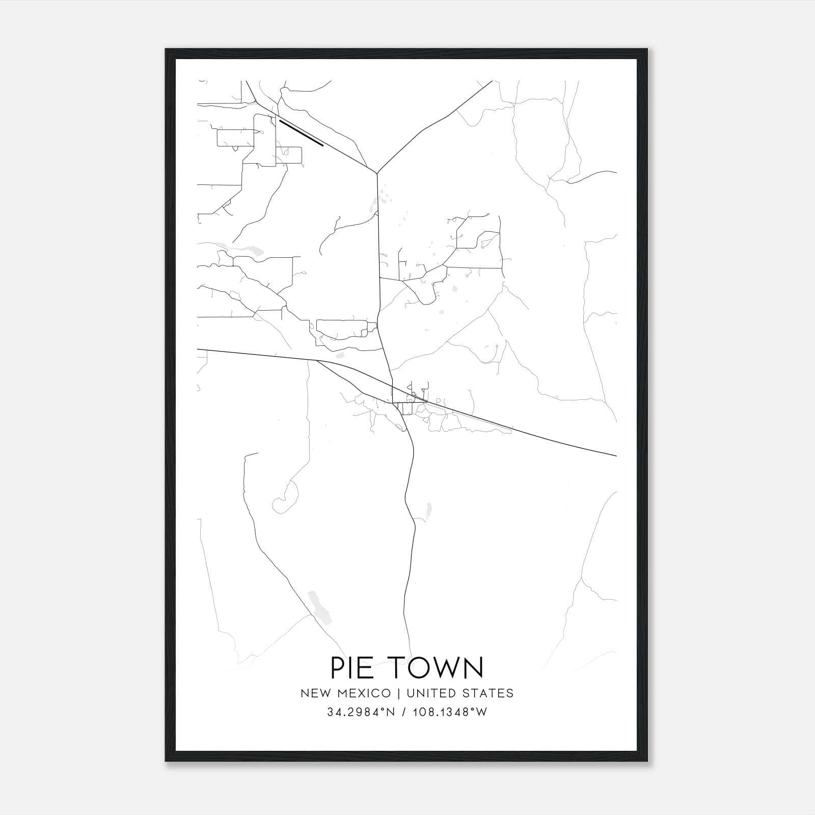Pie Town New Mexico Map Poster, Modern Home Decor Wall Art Print Pie Town New Mexico Map Poster, Modern Home Decor Wall Art Print