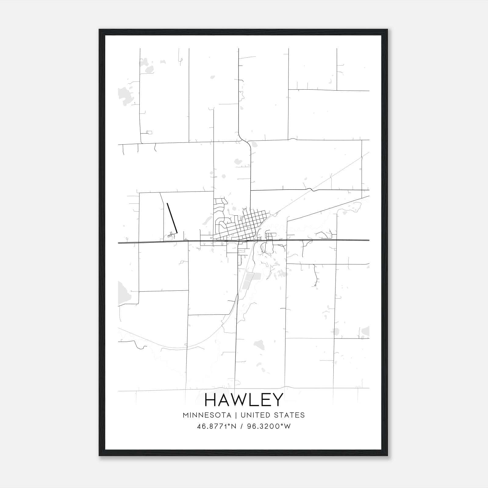 Hawley Minnesota Map Poster, Modern Home Decor Wall Art Print Hawley Minnesota Map Poster, Modern Home Decor Wall Art Print