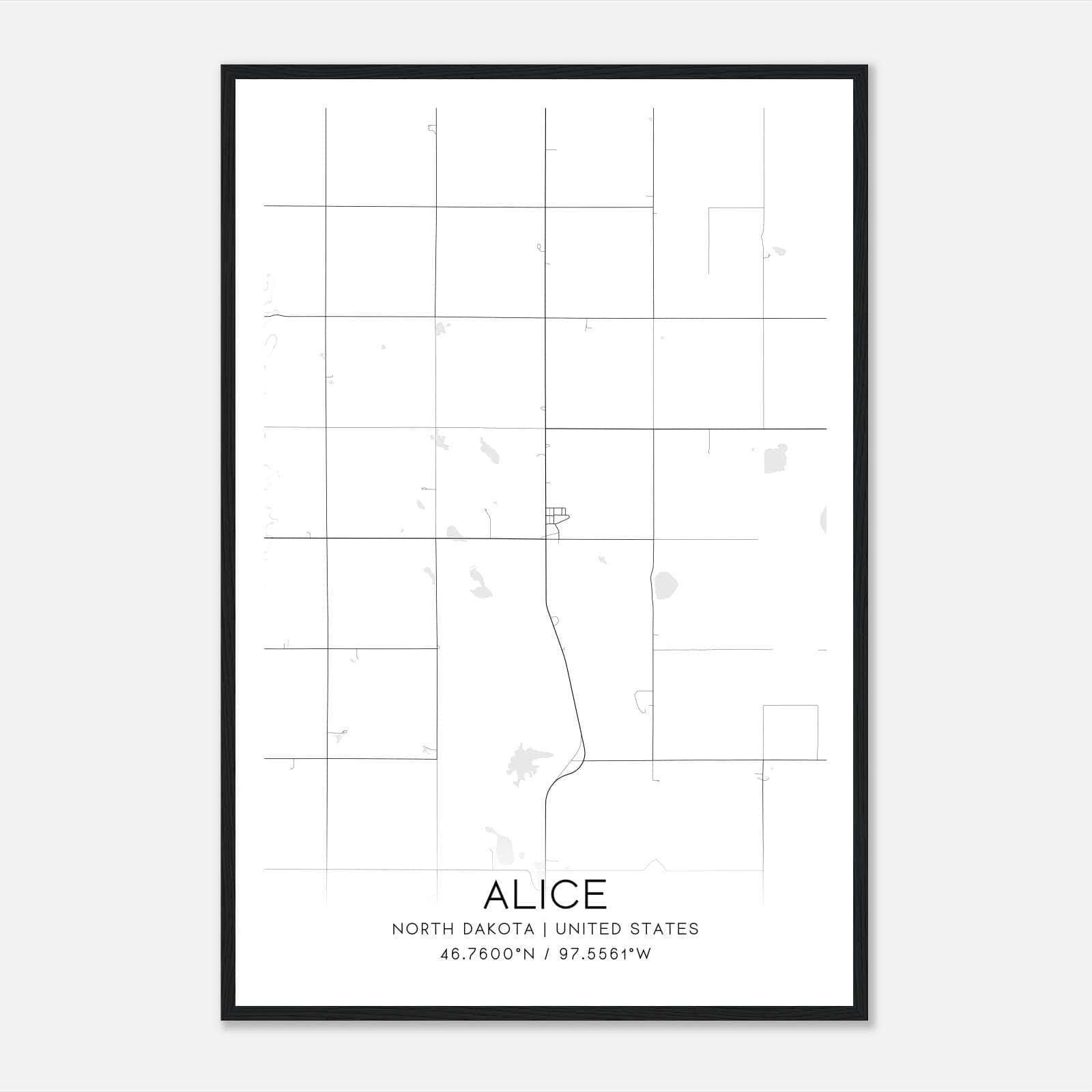 Alice North Dakota Map Poster, Modern Home Decor Wall Art Print Alice North Dakota Map Poster, Modern Home Decor Wall Art Print