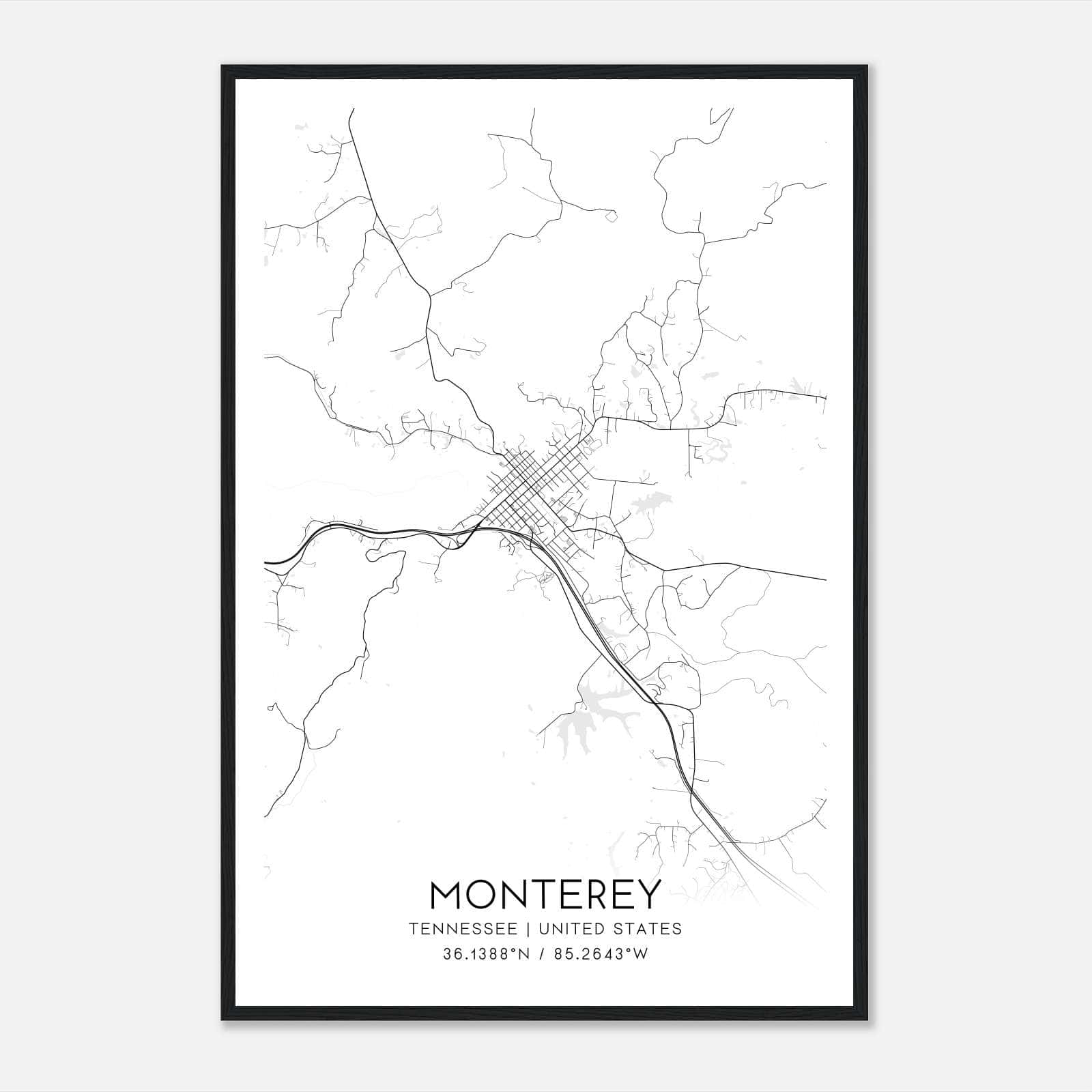 Monterey Tennessee Map Poster, Modern Home Decor Wall Art Print Monterey Tennessee Map Poster, Modern Home Decor Wall Art Print