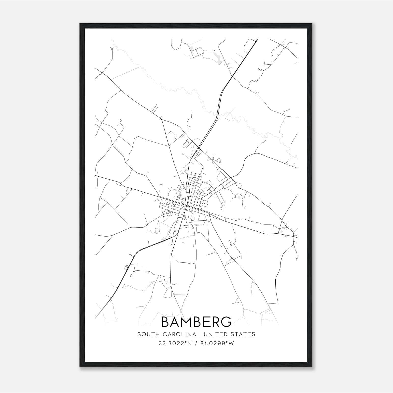 Bamberg South Carolina Map Poster, Modern Home Decor Wall Art Print Bamberg South Carolina Map Poster, Modern Home Decor Wall Art Print