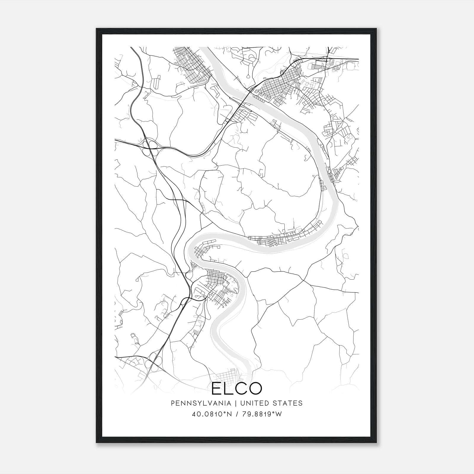 Elco Pennsylvania Map Poster, Modern Home Decor Wall Art Print Elco Pennsylvania Map Poster, Modern Home Decor Wall Art Print