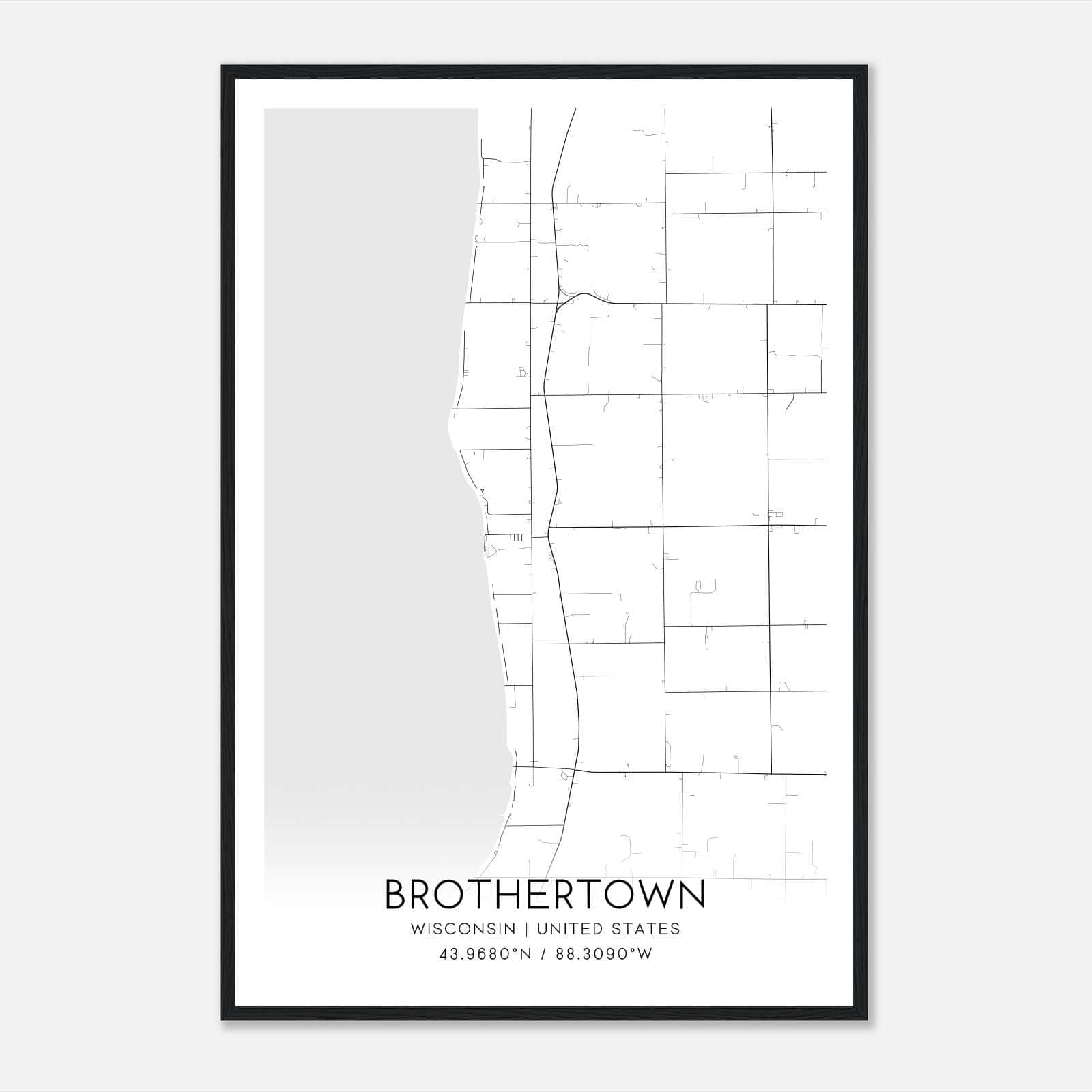 Brothertown Wisconsin Map Poster, Modern Home Decor Wall Art Print Brothertown Wisconsin Map Poster, Modern Home Decor Wall Art Print
