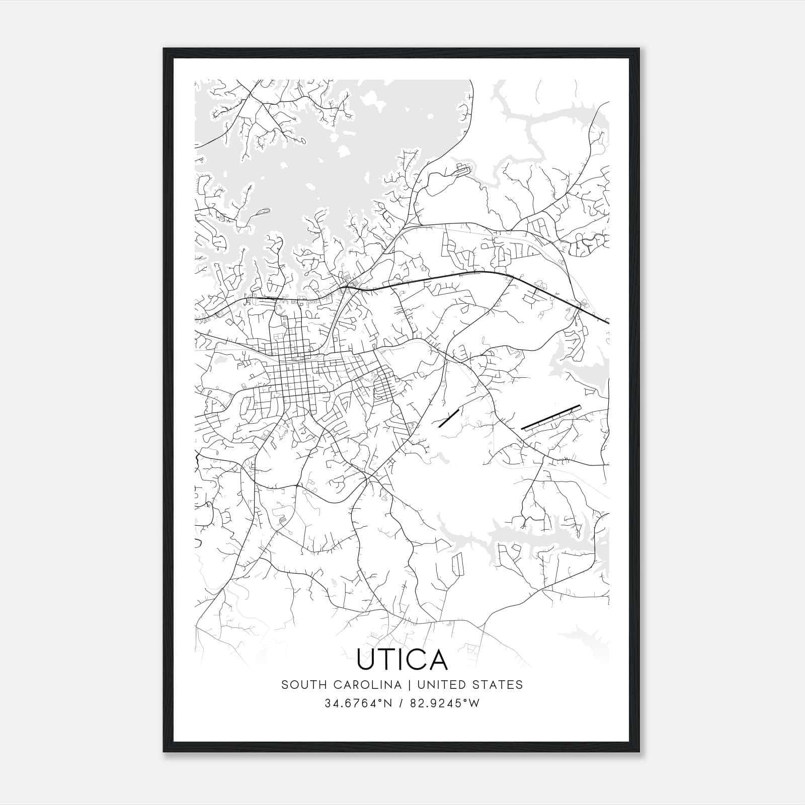 Utica South Carolina Map Poster, Modern Home Decor Wall Art Print Utica South Carolina Map Poster, Modern Home Decor Wall Art Print
