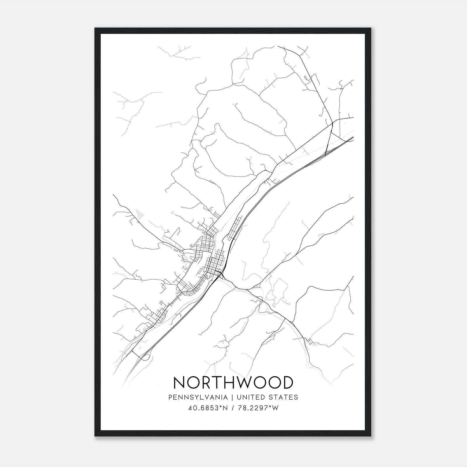 Northwood Pennsylvania Map Poster, Modern Home Decor Wall Art Print Northwood Pennsylvania Map Poster, Modern Home Decor Wall Art Print