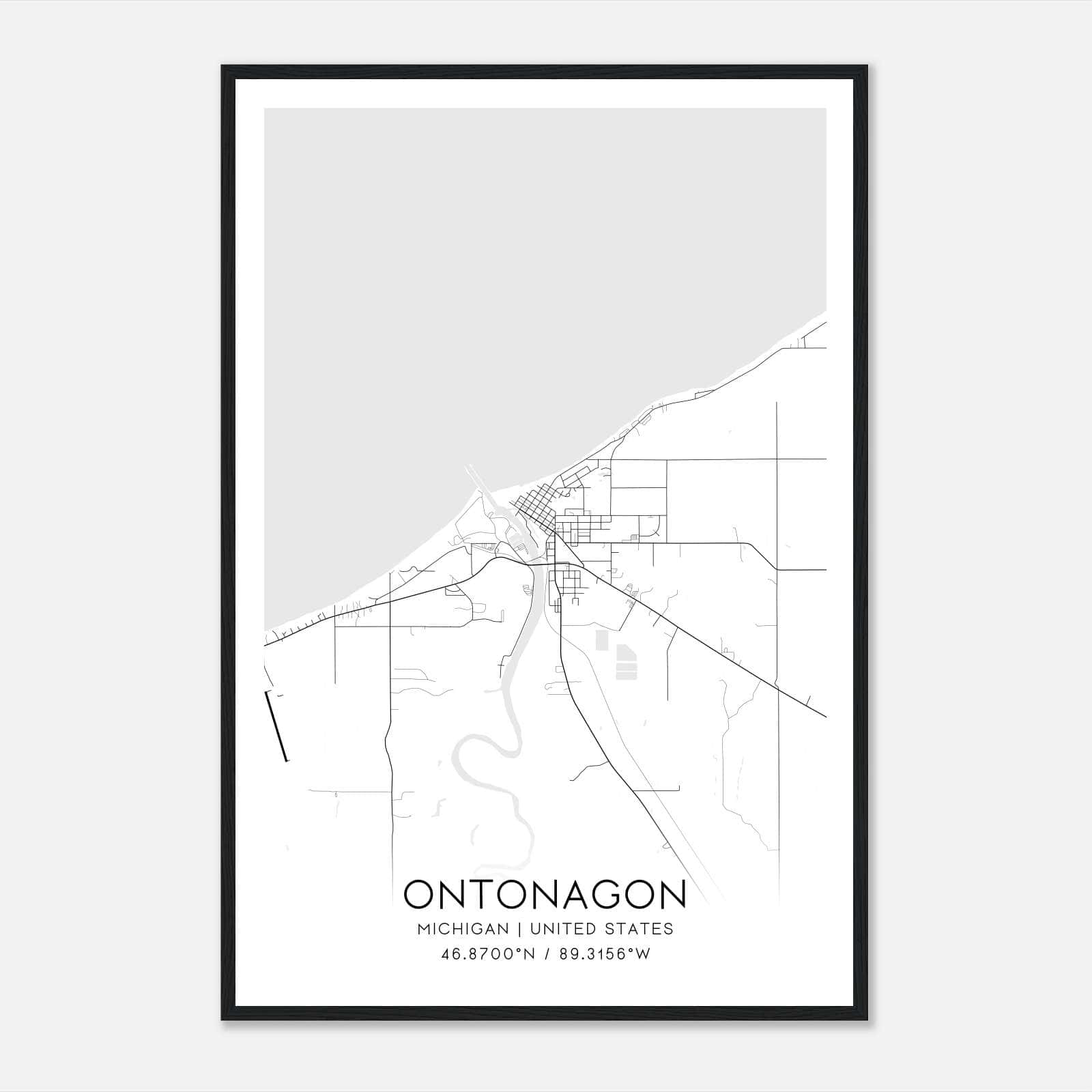 Ontonagon Michigan Map Poster, Modern Home Decor Wall Art Print Ontonagon Michigan Map Poster, Modern Home Decor Wall Art Print