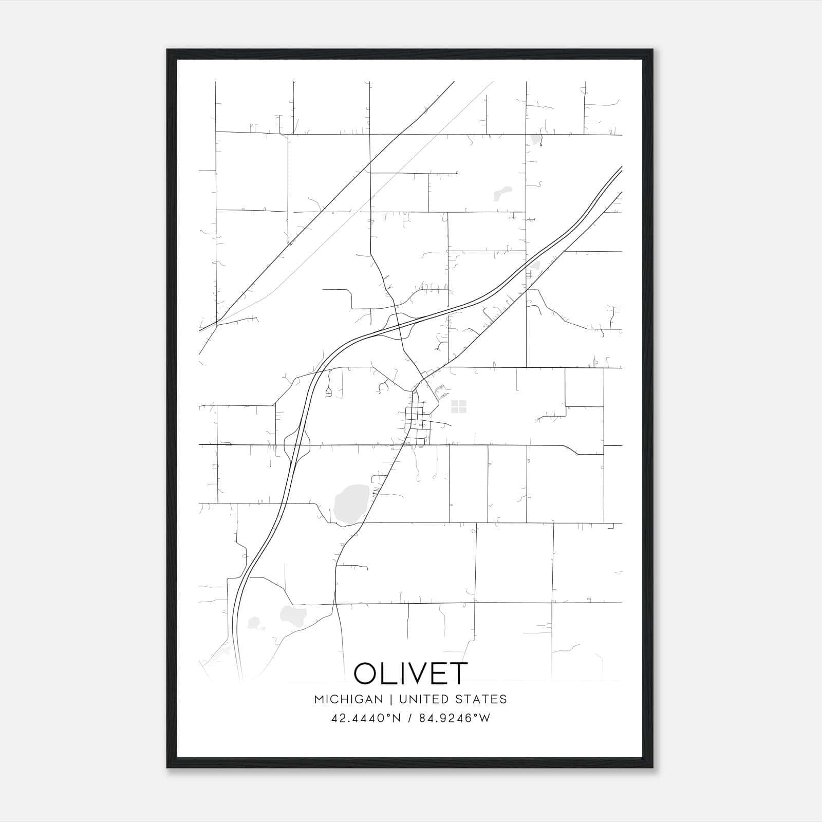 Olivet Michigan Map Poster, Modern Home Decor Wall Art Print Olivet Michigan Map Poster, Modern Home Decor Wall Art Print