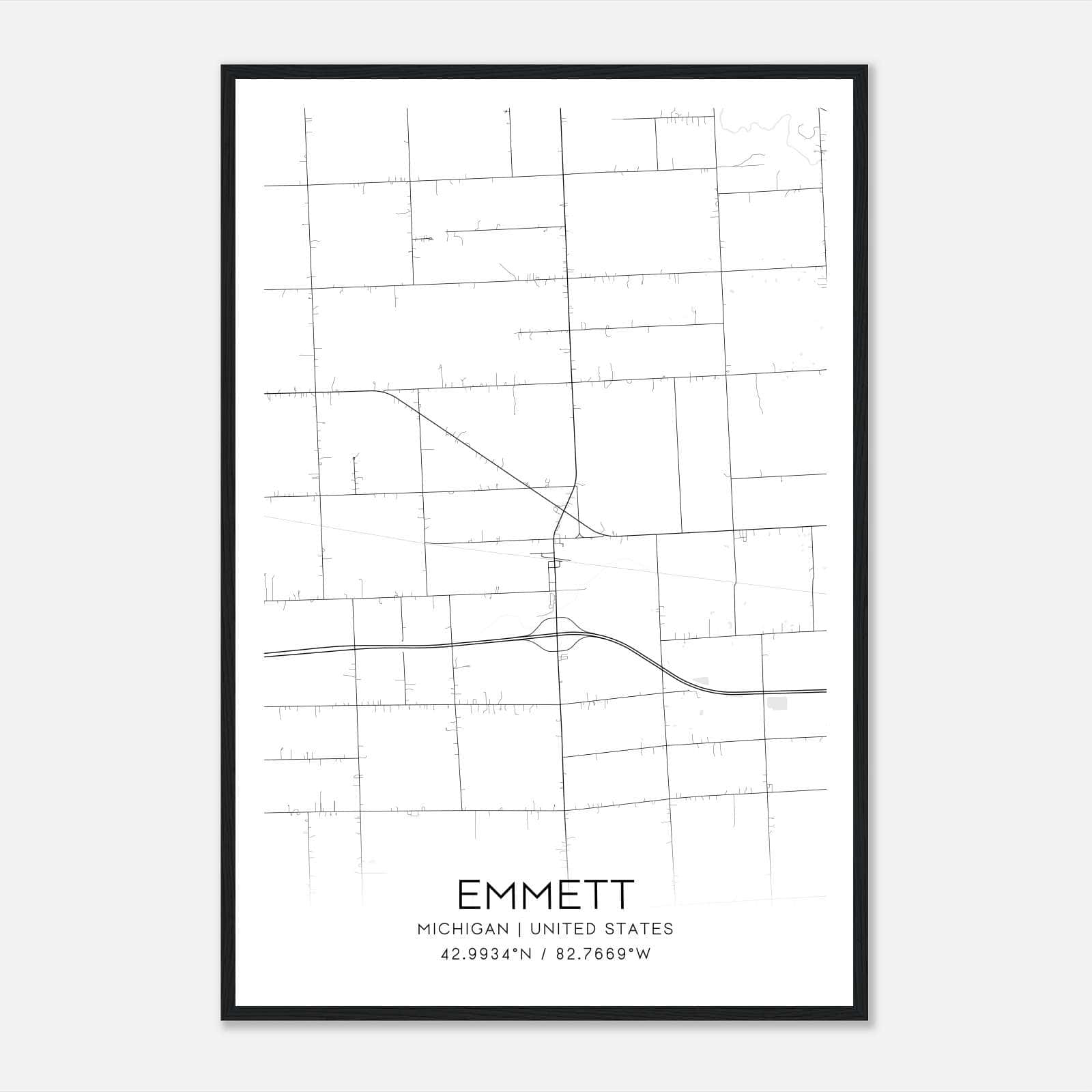 Emmett Michigan Map Poster, Modern Home Decor Wall Art Print Emmett Michigan Map Poster, Modern Home Decor Wall Art Print