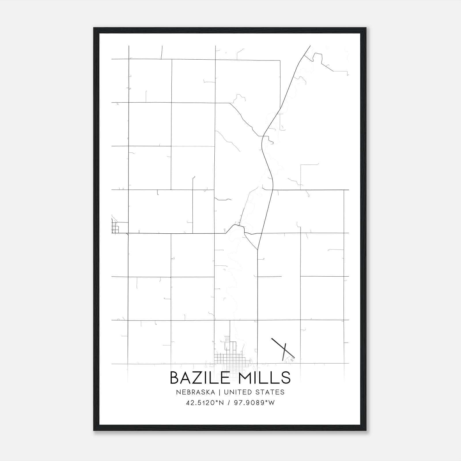 Bazile Mills Nebraska Map Poster, Modern Home Decor Wall Art Print Bazile Mills Nebraska Map Poster, Modern Home Decor Wall Art Print