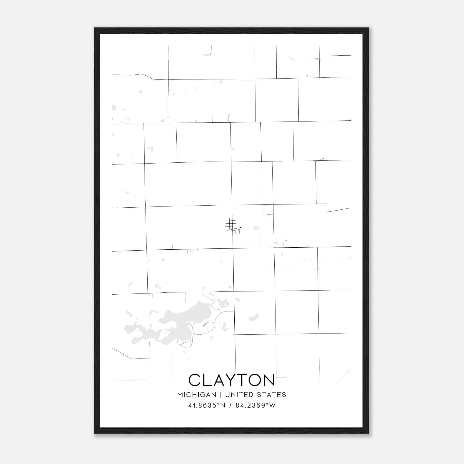 Clayton Michigan Map Poster, Modern Home Decor Wall Art Print Clayton Michigan Map Poster, Modern Home Decor Wall Art Print
