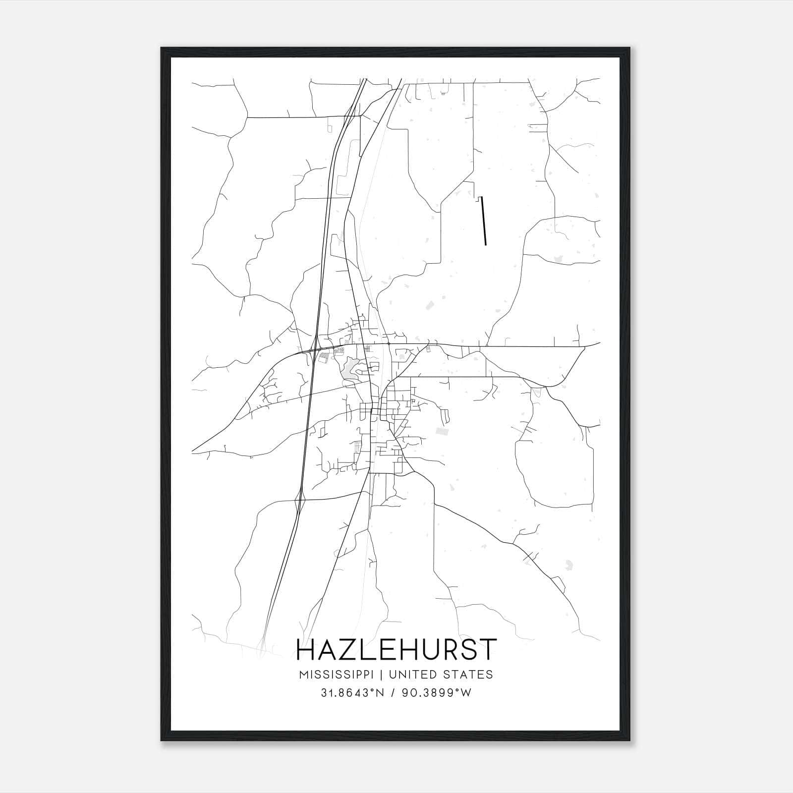 Hazlehurst Mississippi Map Poster, Modern Home Decor Wall Art Print Hazlehurst Mississippi Map Poster, Modern Home Decor Wall Art Print