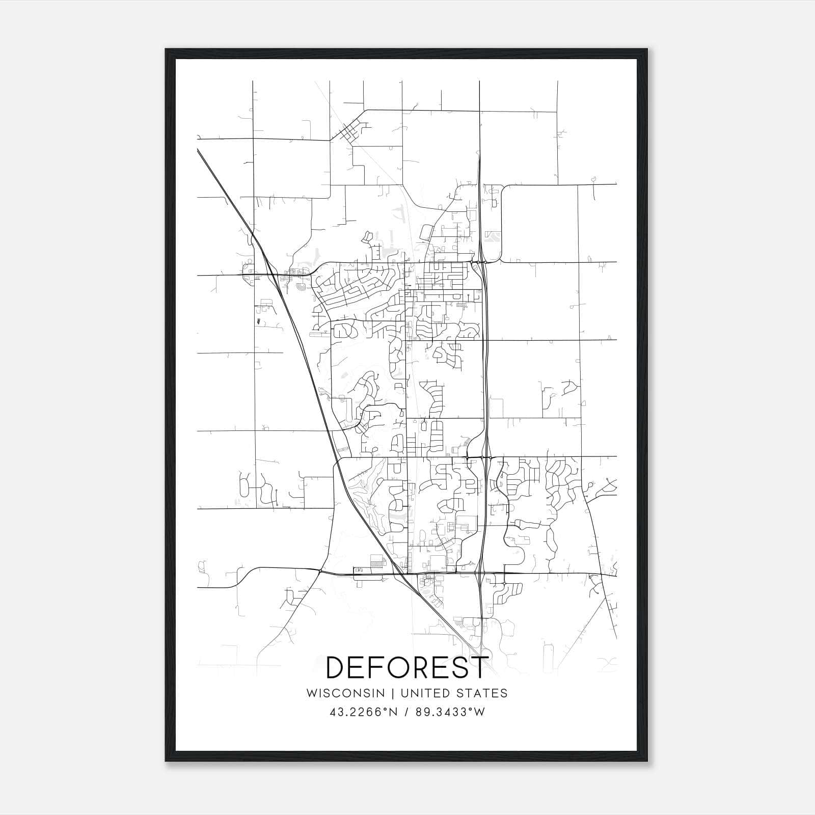 Deforest Wisconsin Map Poster, Modern Home Decor Wall Art Print Deforest Wisconsin Map Poster, Modern Home Decor Wall Art Print
