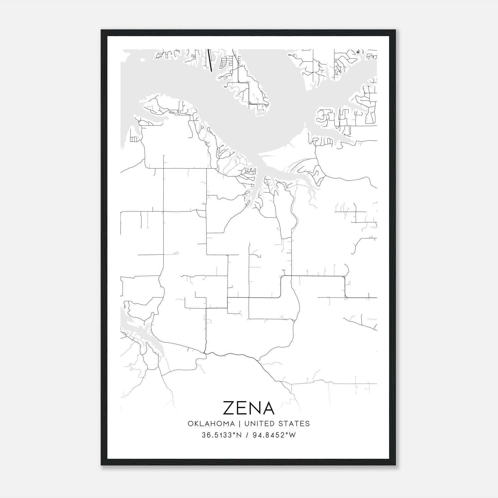 Zena Oklahoma Map Poster, Modern Home Decor Wall Art Print