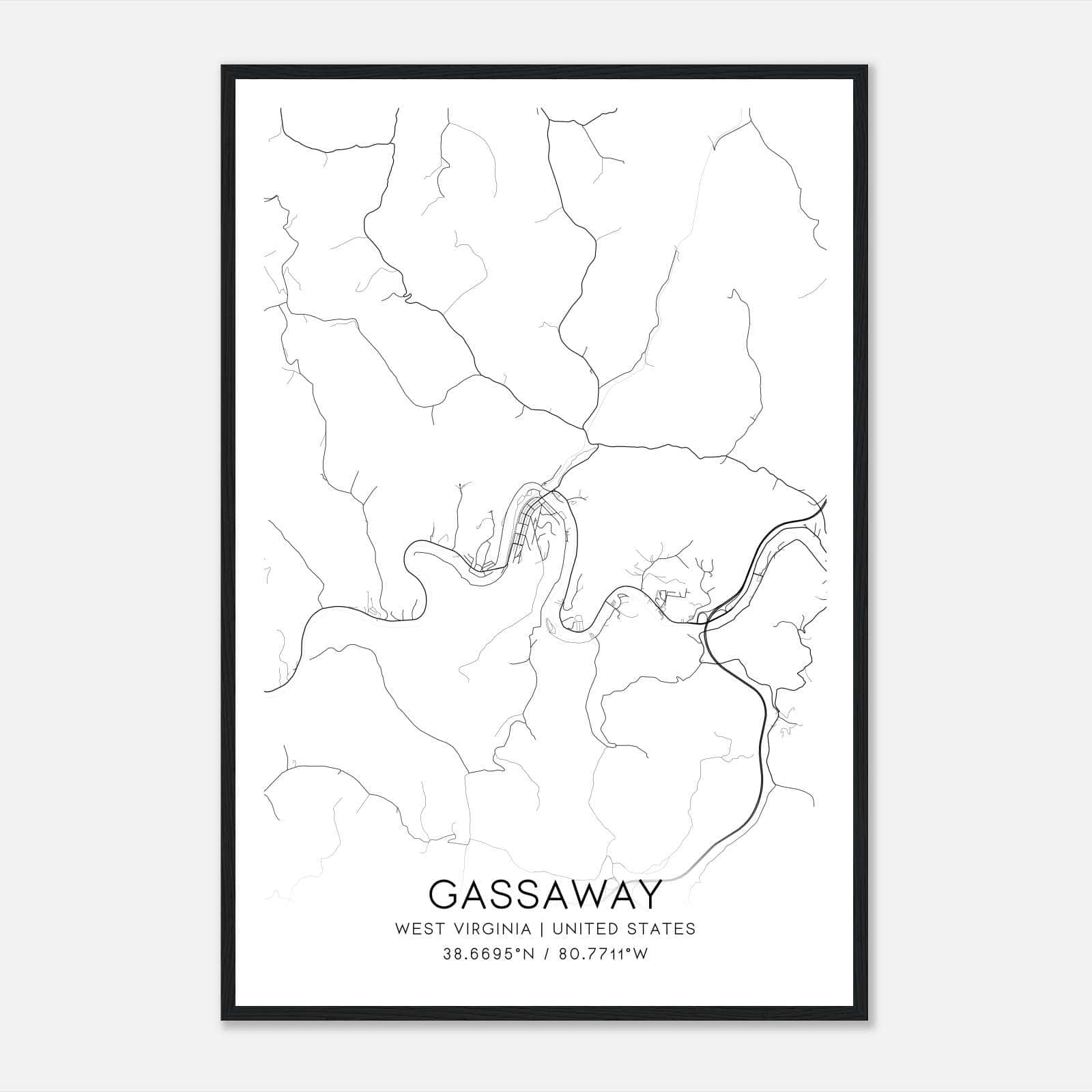 Gassaway West Virginia Map Poster, Modern Home Decor Wall Art Print Gassaway West Virginia Map Poster, Modern Home Decor Wall Art Print