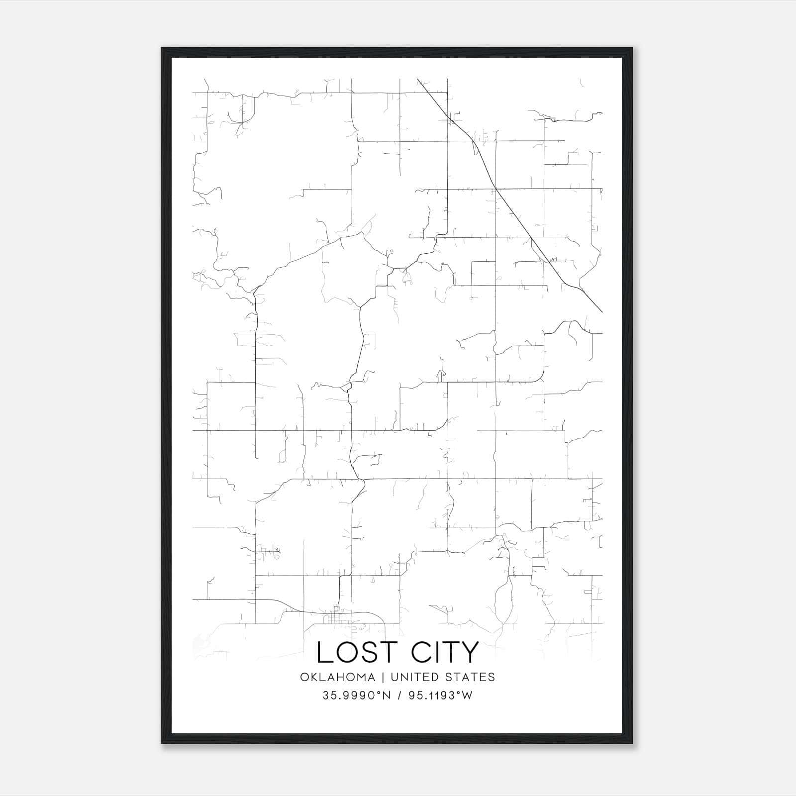 Lost City Oklahoma Map Poster, Modern Home Decor Wall Art Print Lost City Oklahoma Map Poster, Modern Home Decor Wall Art Print