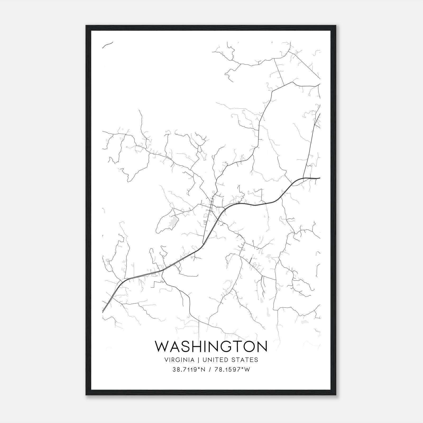 Washington Virginia Map Poster, Modern Home Decor Wall Art Print Washington Virginia Map Poster, Modern Home Decor Wall Art Print