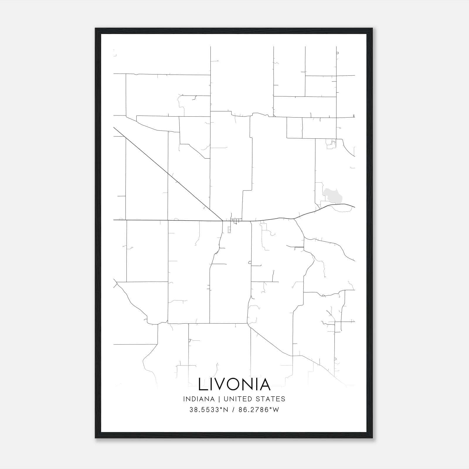 Livonia Indiana Map Poster, Modern Home Decor Wall Art Print Livonia Indiana Map Poster, Modern Home Decor Wall Art Print