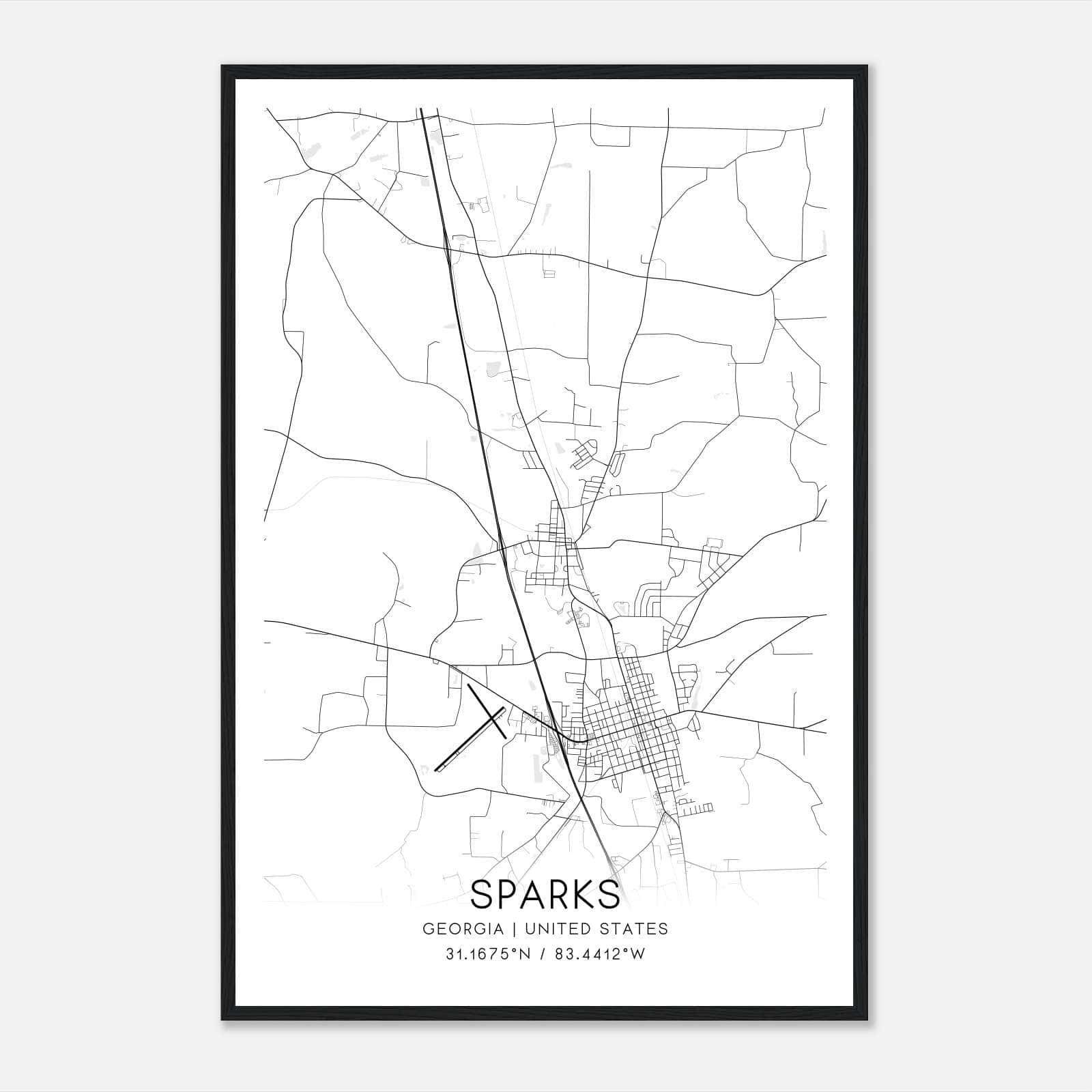 Sparks Georgia Map Poster, Modern Home Decor Wall Art Print Sparks Georgia Map Poster, Modern Home Decor Wall Art Print