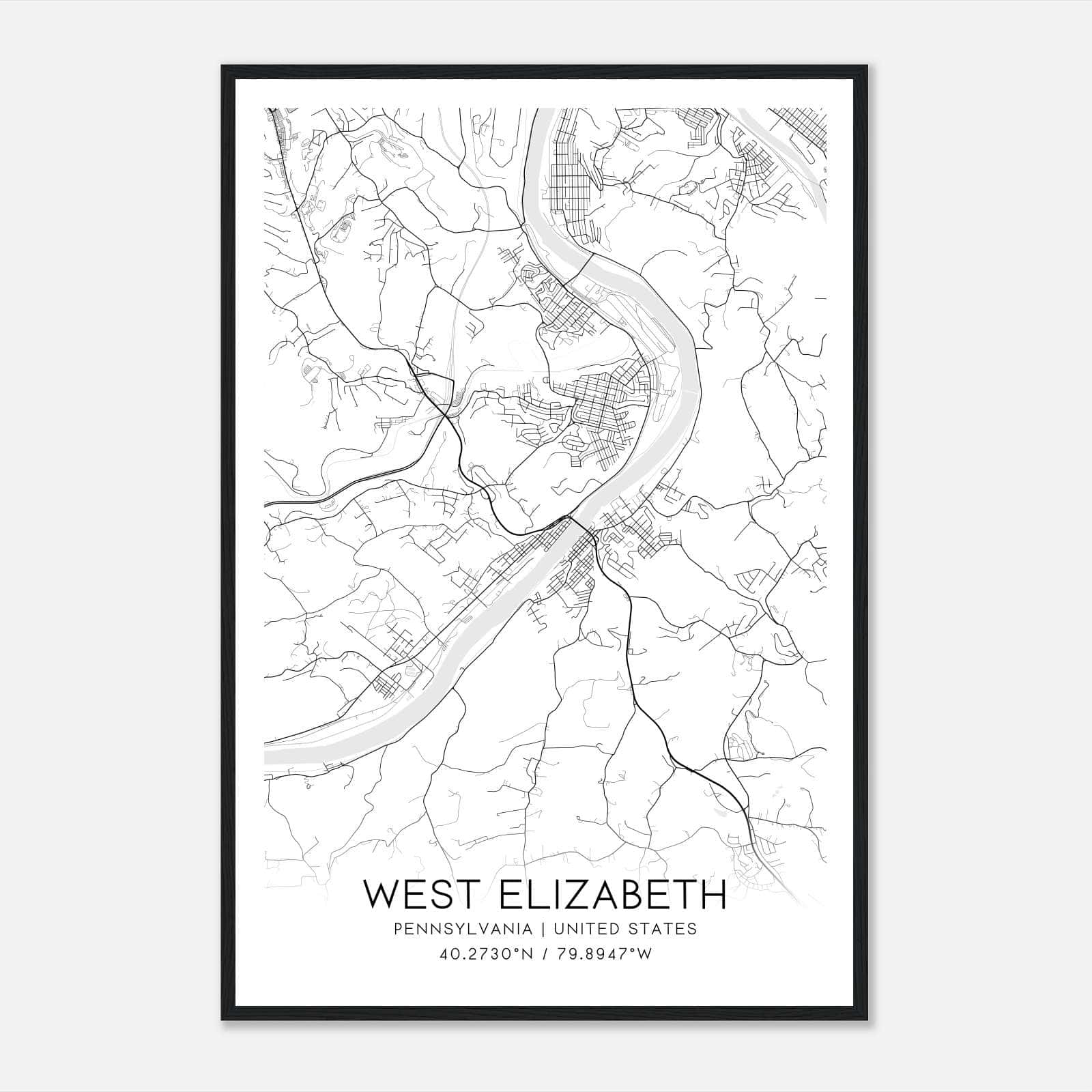 West Elizabeth Pennsylvania Map Poster, Modern Home Decor Wall Art Print West Elizabeth Pennsylvania Map Poster, Modern Home Decor Wall Art Print