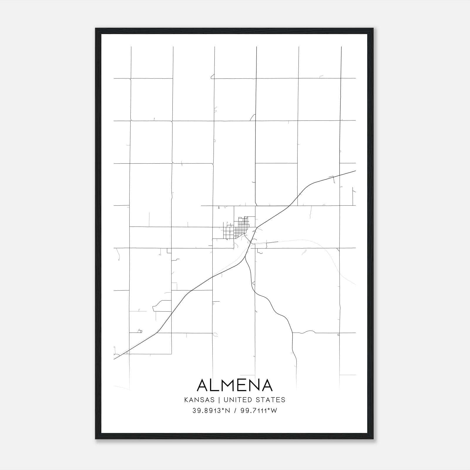 Almena Kansas Map Poster, Modern Home Decor Wall Art Print Almena Kansas Map Poster, Modern Home Decor Wall Art Print