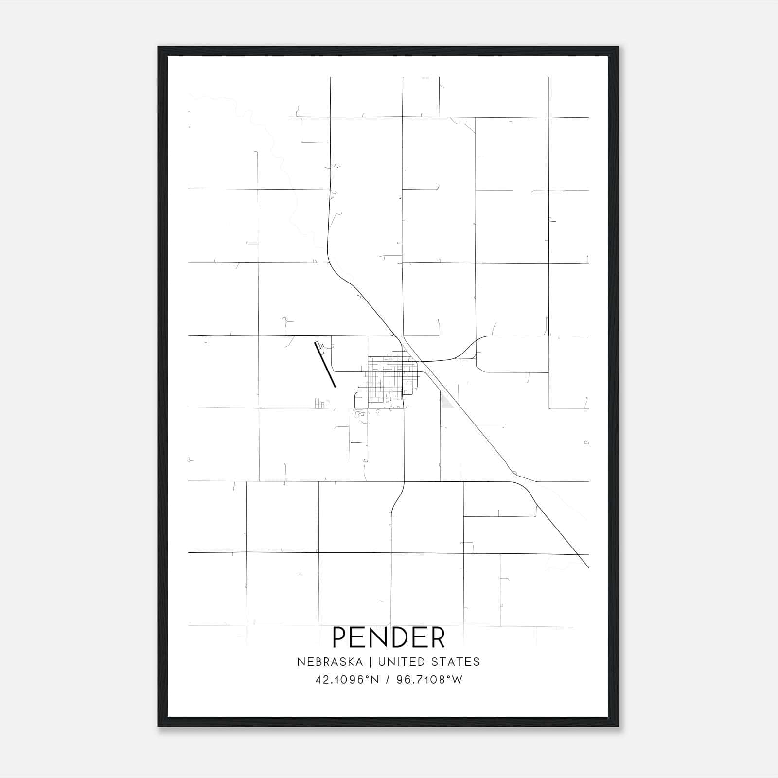 Pender Nebraska Map Poster, Modern Home Decor Wall Art Print Pender Nebraska Map Poster, Modern Home Decor Wall Art Print