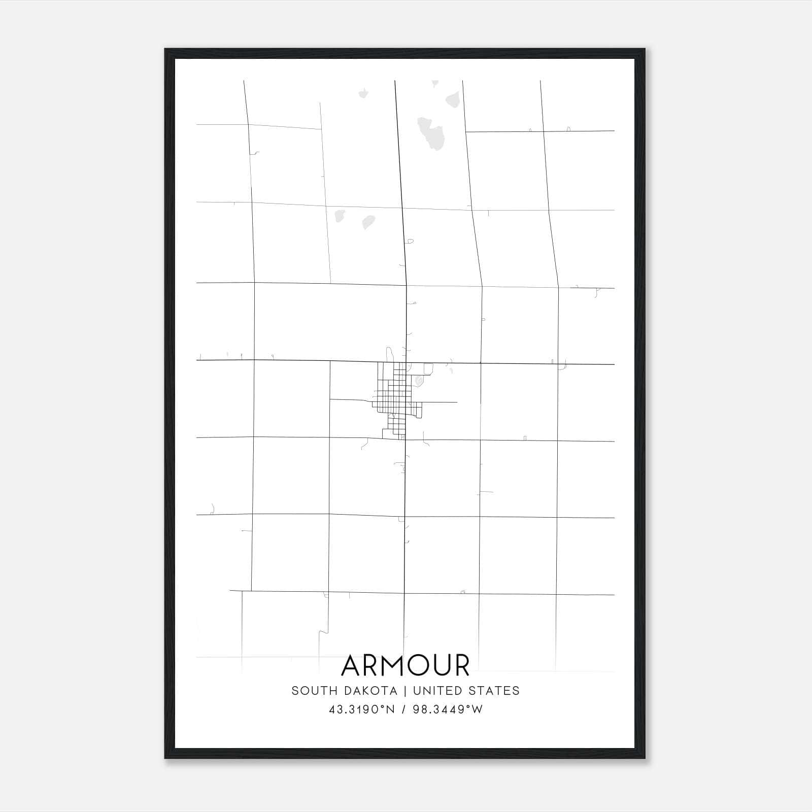 Armour South Dakota Map Poster, Modern Home Decor Wall Art Print Armour South Dakota Map Poster, Modern Home Decor Wall Art Print