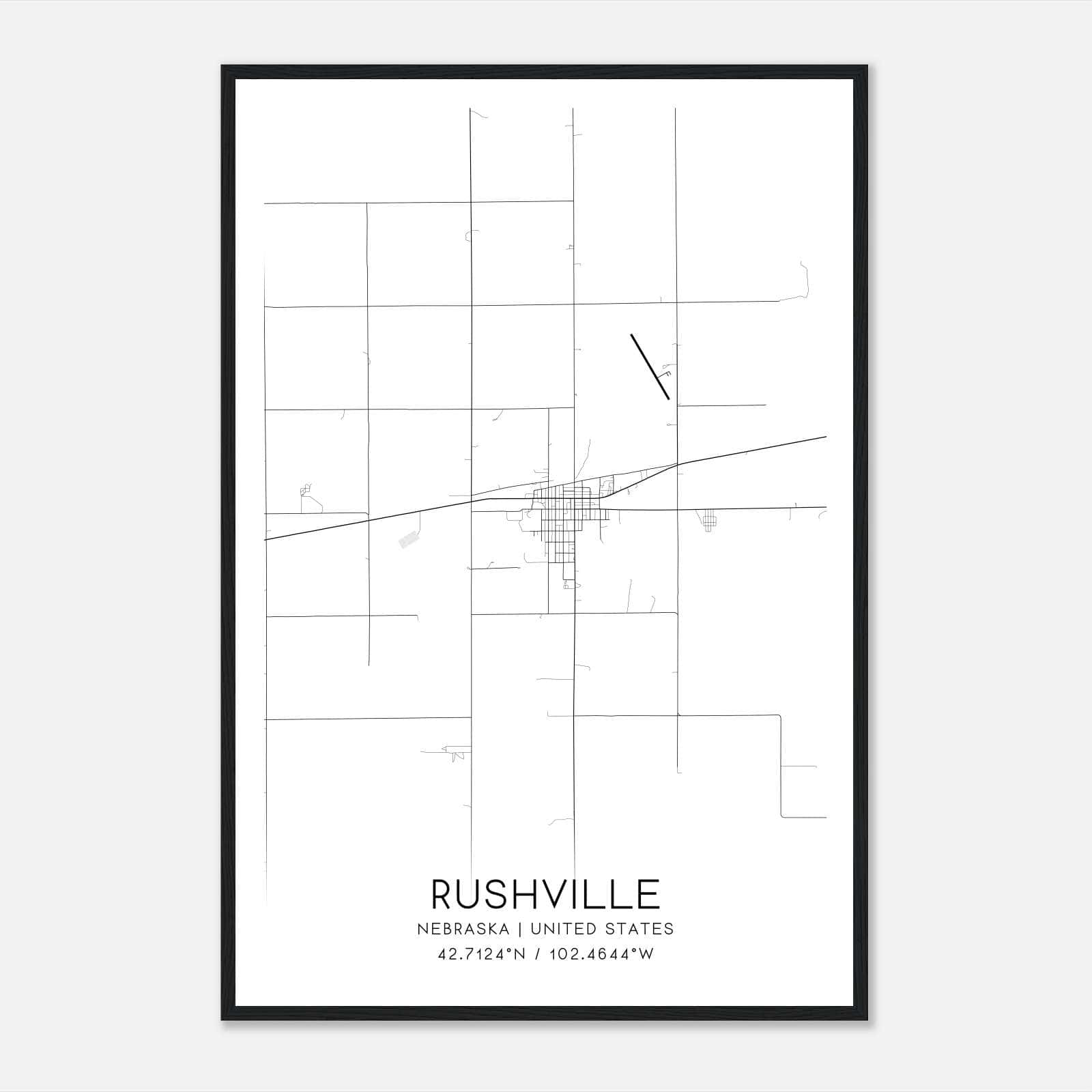 Rushville Nebraska Map Poster, Modern Home Decor Wall Art Print Rushville Nebraska Map Poster, Modern Home Decor Wall Art Print