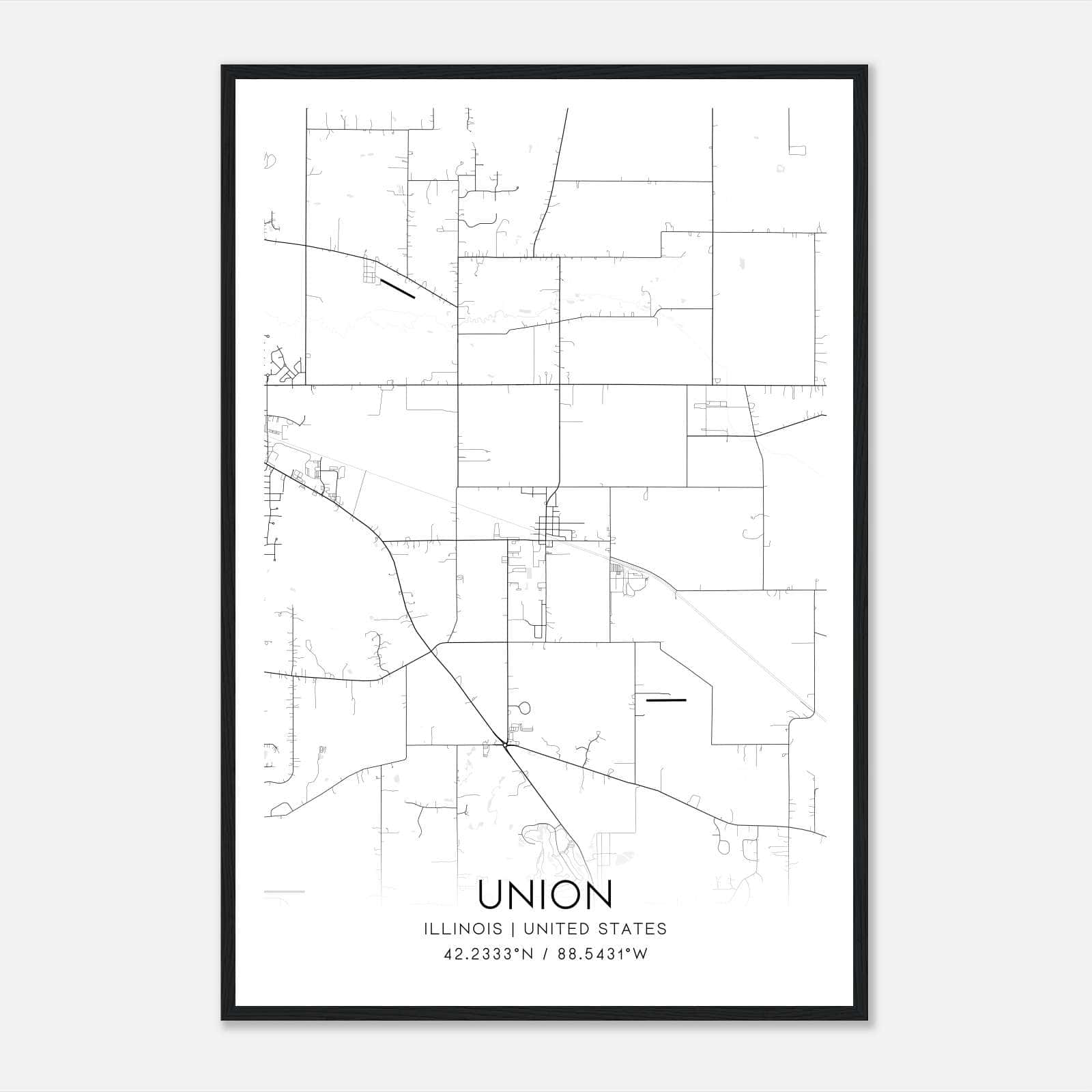 Union Illinois Map Poster, Modern Home Decor Wall Art Print Union Illinois Map Poster, Modern Home Decor Wall Art Print
