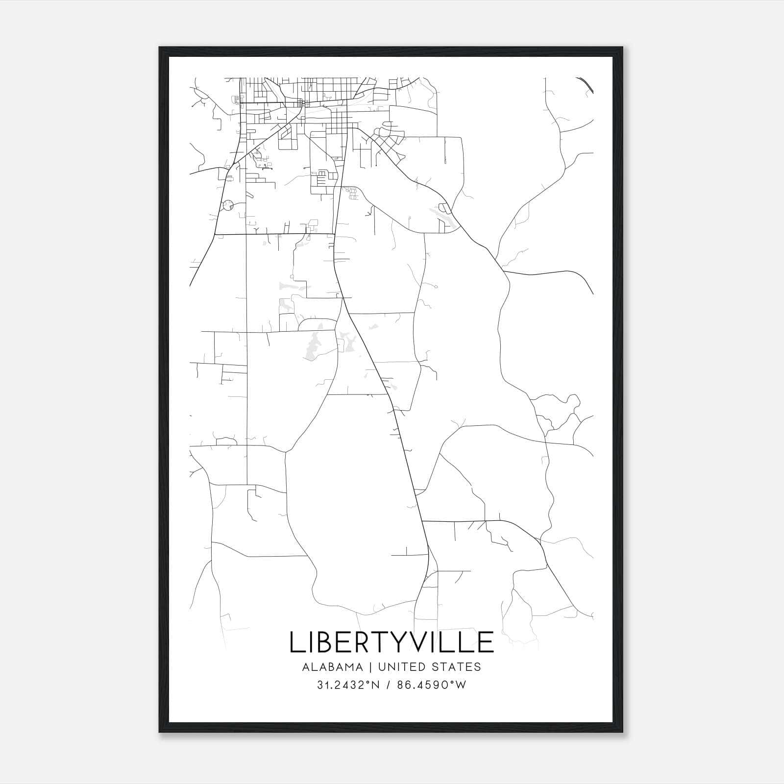 Libertyville Alabama Map Poster, Modern Home Decor Wall Art Print Libertyville Alabama Map Poster, Modern Home Decor Wall Art Print