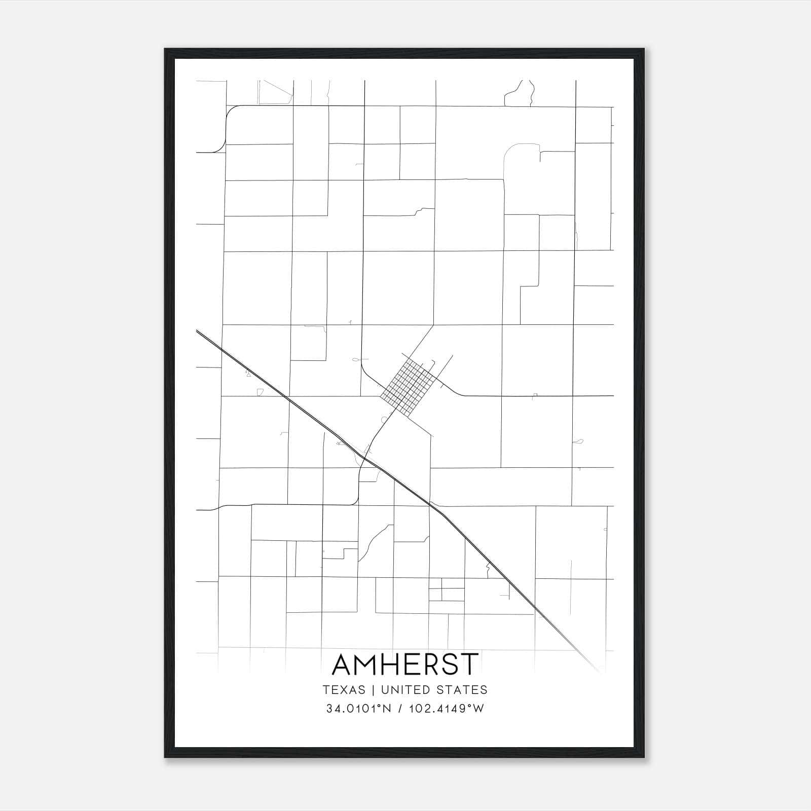 Amherst Texas Map Poster, Modern Home Decor Wall Art Print Amherst Texas Map Poster, Modern Home Decor Wall Art Print