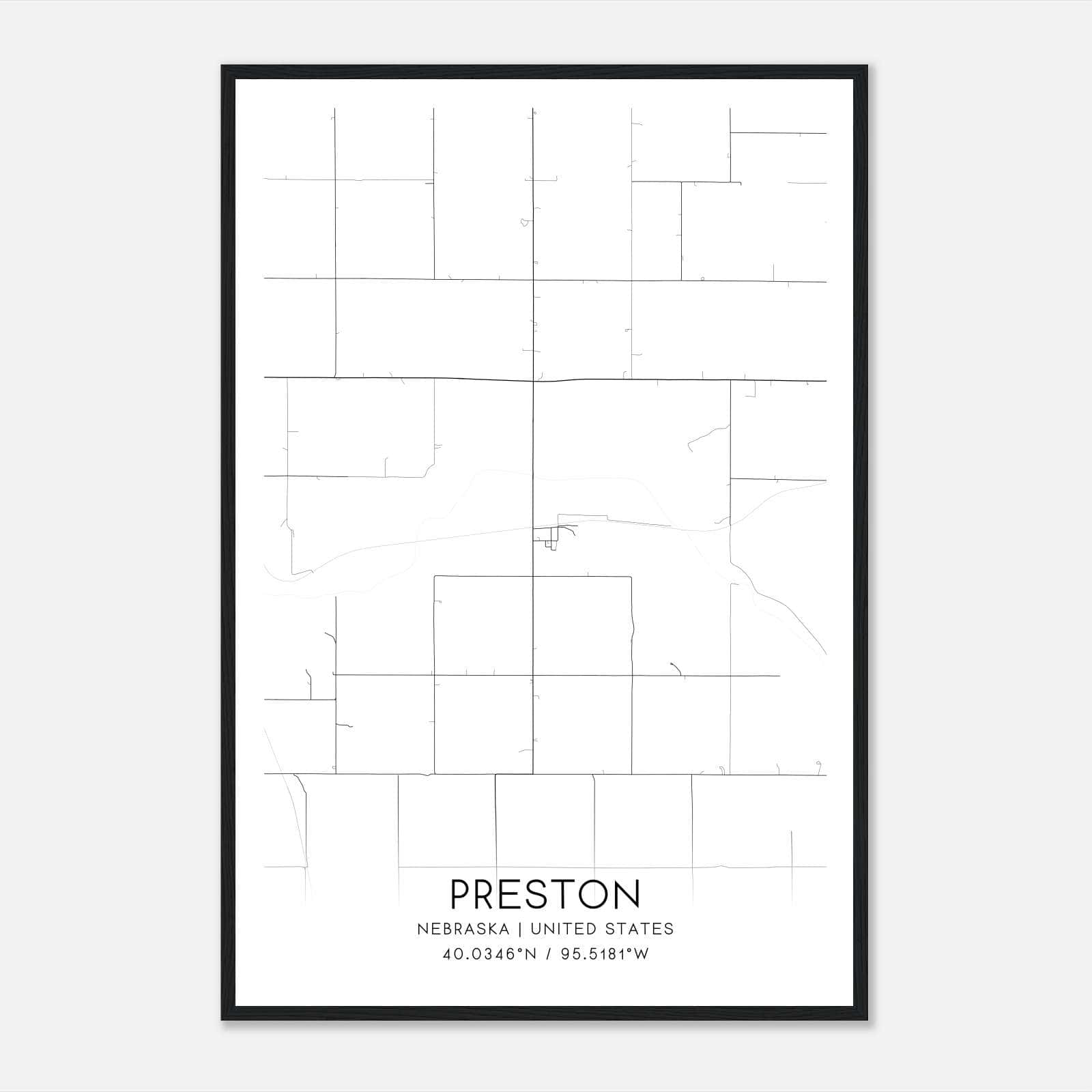 Preston Nebraska Map Poster, Modern Home Decor Wall Art Print Preston Nebraska Map Poster, Modern Home Decor Wall Art Print