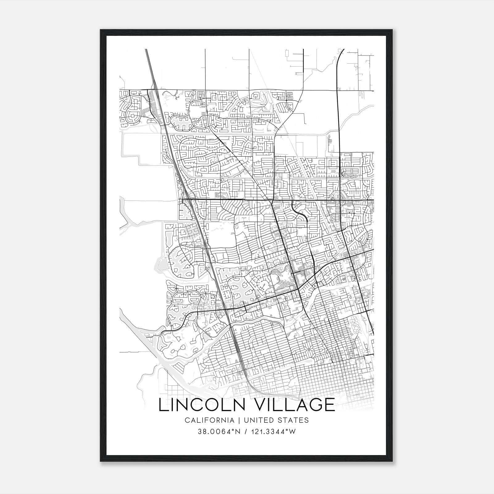 Lincoln Village California Map Poster, Modern Home Decor Wall Art Print Lincoln Village California Map Poster, Modern Home Decor Wall Art Print