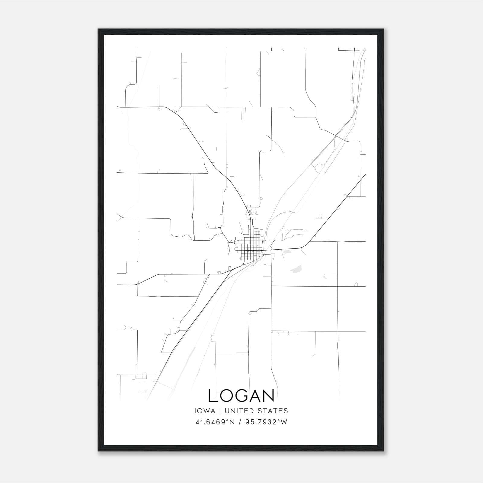 Logan Iowa Map Poster, Modern Home Decor Wall Art Print Logan Iowa Map Poster, Modern Home Decor Wall Art Print