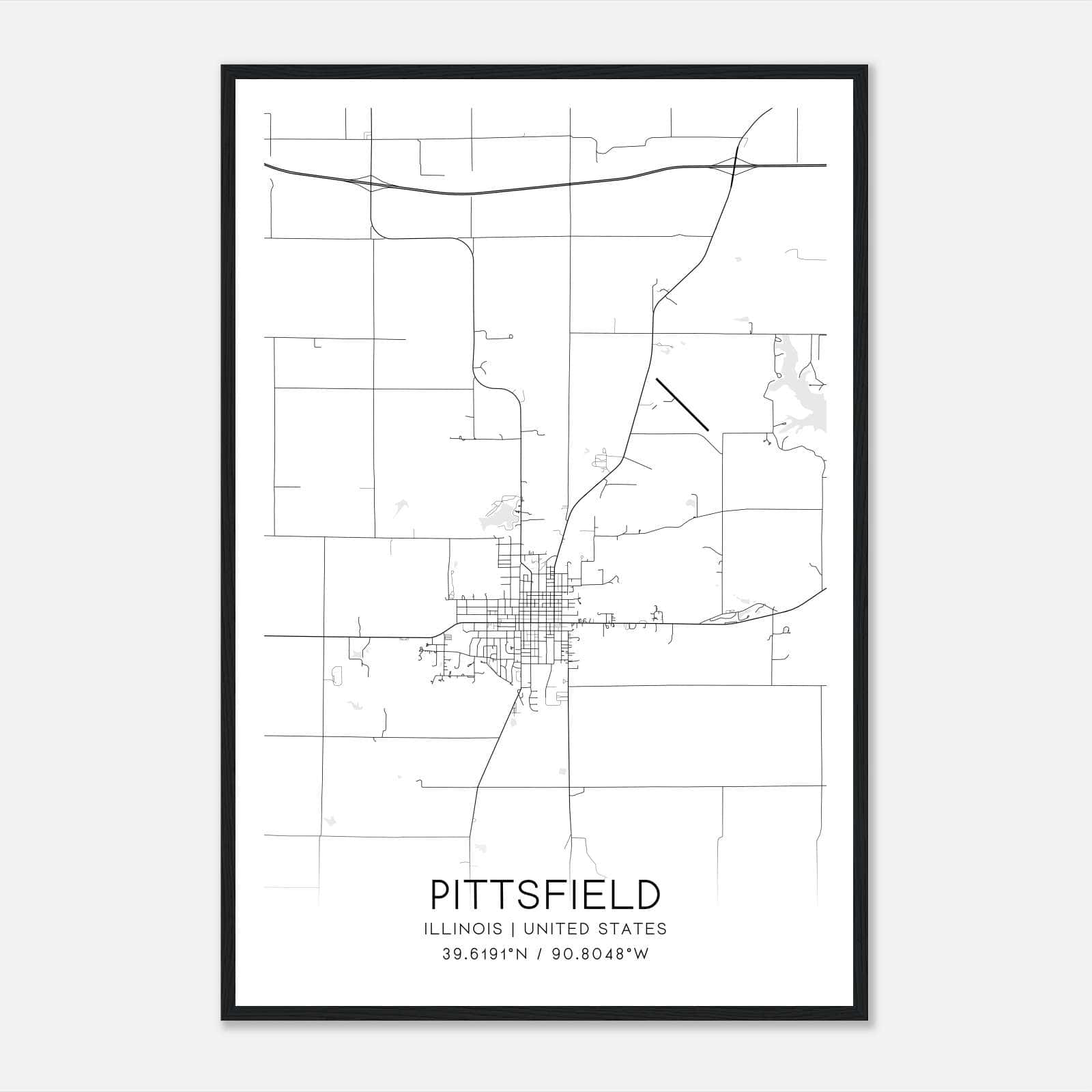Pittsfield Illinois Map Poster, Modern Home Decor Wall Art Print Pittsfield Illinois Map Poster, Modern Home Decor Wall Art Print