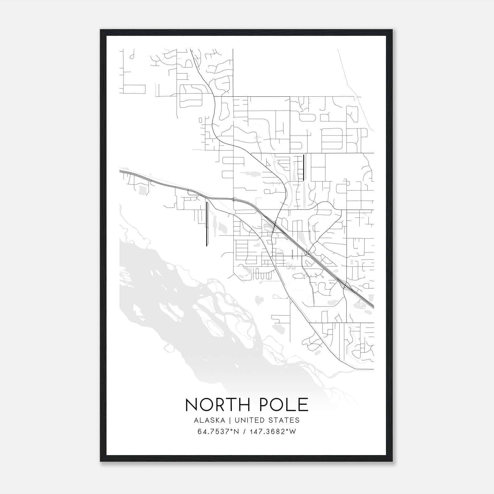 North Pole Alaska Map Poster, Modern Home Decor Wall Art Print North Pole Alaska Map Poster, Modern Home Decor Wall Art Print