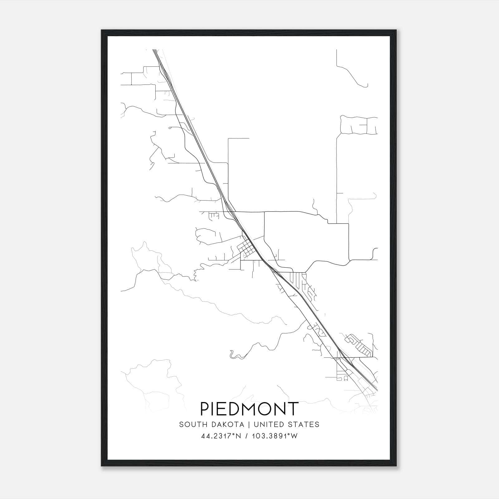 Piedmont South Dakota Map Poster, Modern Home Decor Wall Art Print Piedmont South Dakota Map Poster, Modern Home Decor Wall Art Print