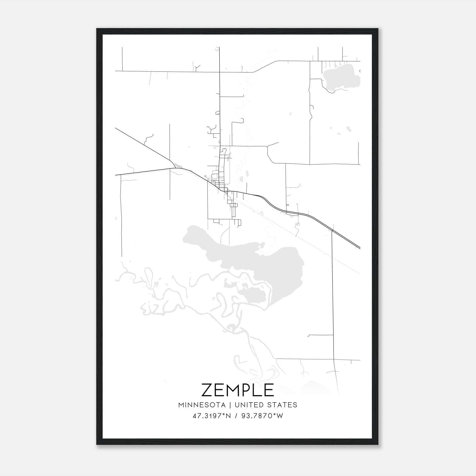 Zemple Minnesota Map Poster, Modern Home Decor Wall Art Print