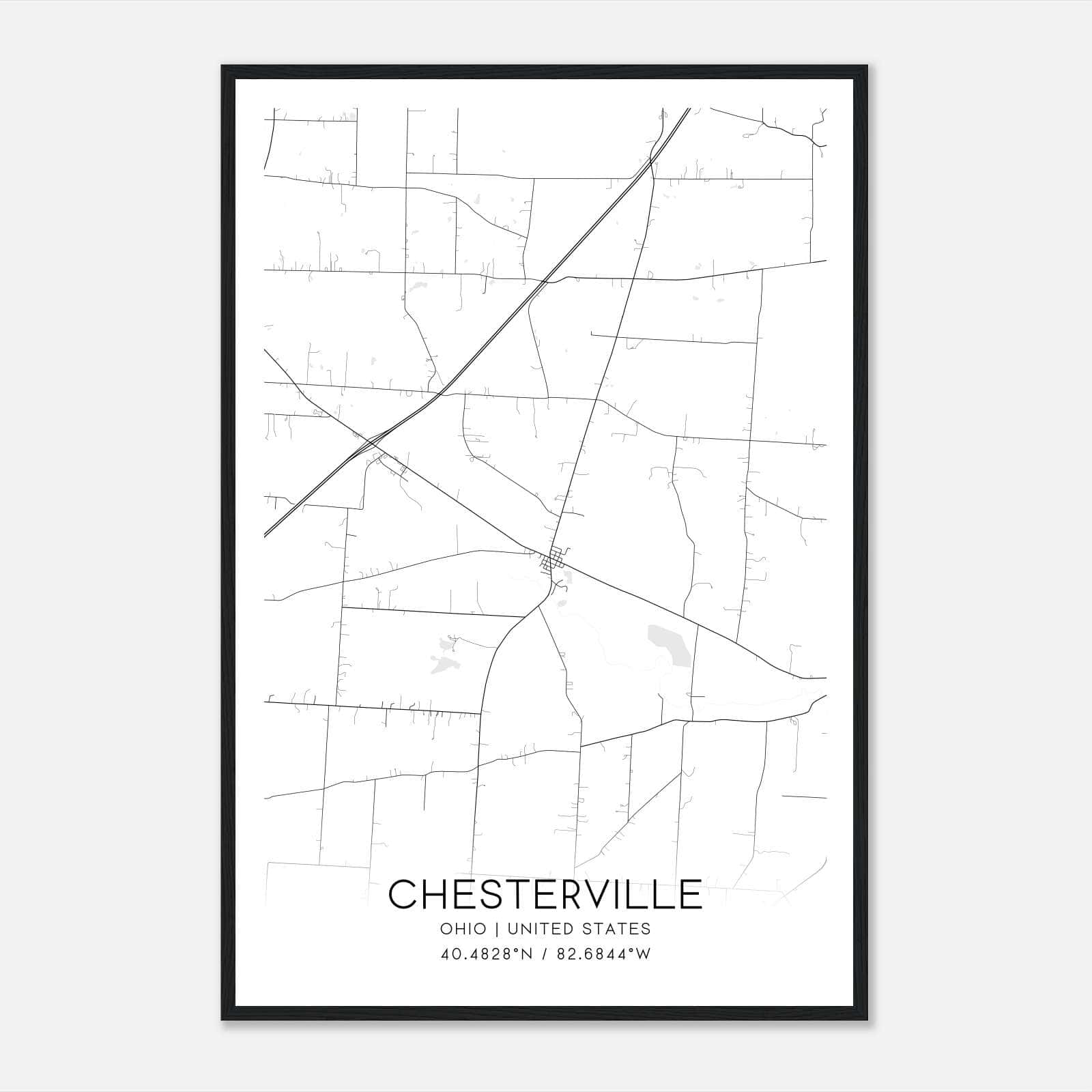 Chesterville Ohio Map Poster, Modern Home Decor Wall Art Print Chesterville Ohio Map Poster, Modern Home Decor Wall Art Print