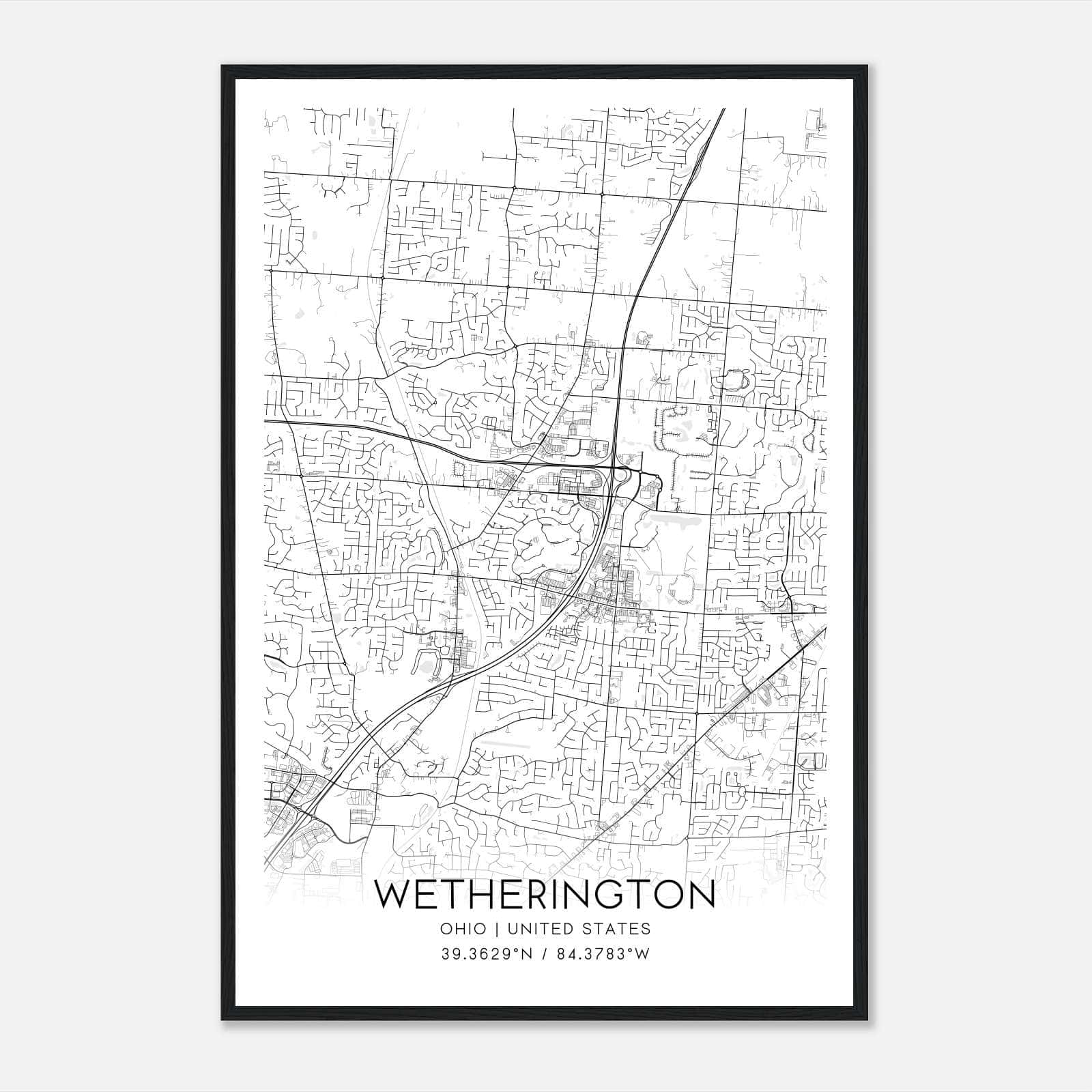 Wetherington Ohio Map Poster, Modern Home Decor Wall Art Print Wetherington Ohio Map Poster, Modern Home Decor Wall Art Print