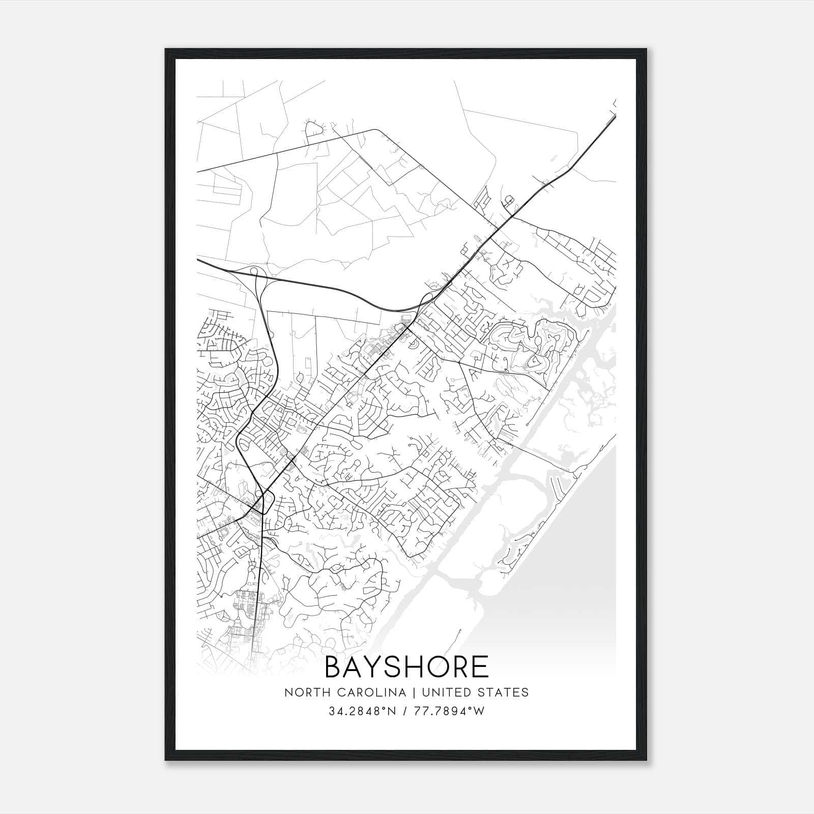 Bayshore North Carolina Map Poster, Modern Home Decor Wall Art Print Bayshore North Carolina Map Poster, Modern Home Decor Wall Art Print
