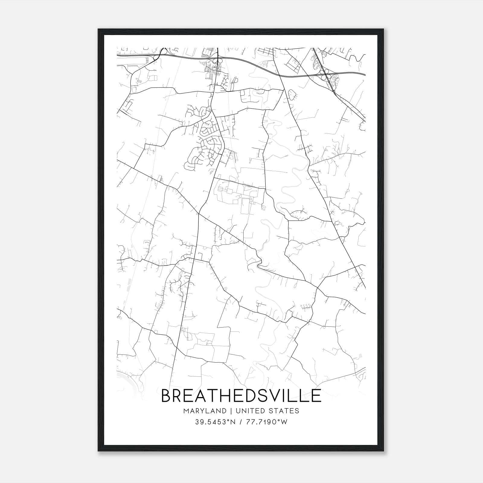 Breathedsville Maryland Map Poster, Modern Home Decor Wall Art Print Breathedsville Maryland Map Poster, Modern Home Decor Wall Art Print