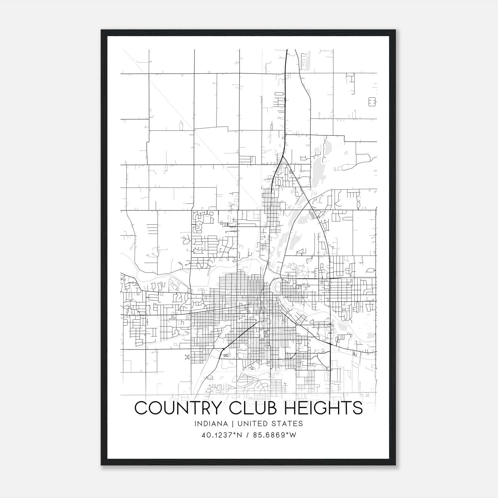 Country Club Heights Indiana Map Poster, Modern Home Decor Wall Art Print Country Club Heights Indiana Map Poster, Modern Home Decor Wall Art Print